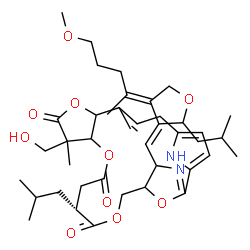 ChemSpider 2D Image | (17S)-12-(Hydroxymethyl)-17-isobutyl-22-{(Z)-[(4Z)-2-isobutyl-4-(5-methoxy-2-pentanylidene)dihydro-3(2H)-furanylidene]methyl}-8,12-dimethyl-10,14,19,24-tetraoxa-23,25-diazatetracyclo[19.2.1.1~2,5~.0~9
,13~]pentacosa-1(23),2,4,7-tetraene-11,15,18-trione | C41H58N2O10