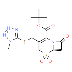 ChemSpider 2D Image | 2-Methyl-2-propanyl (6R)-3-{[(1-methyl-1H-tetrazol-5-yl)sulfanyl]methyl}-8-oxo-5-thia-1-azabicyclo[4.2.0]oct-2-ene-2-carboxylate 5,5-dioxide | C14H19N5O5S2