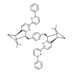 ChemSpider 2D Image | (1R,8S,9R,1'R,8'S,9'R)-8,8'-[1,4-Phenylenebis(methylene)]bis[10,10-dimethyl-5-(6-phenyl-2-pyridinyl)-6-azatricyclo[7.1.1.0~2,7~]undeca-2,4,6-triene] | C54H50N4