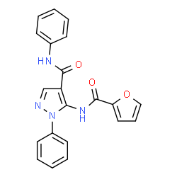 ChemSpider 2D Image | 5-(2-Furoylamino)-N,1-diphenyl-1H-pyrazole-4-carboxamide | C21H16N4O3