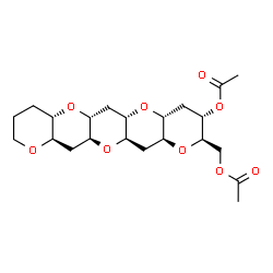 ChemSpider 2D Image | [(2R,3S,4aR,5aS,6aR,7aS,11aR,12aS,13aR,14aS)-3-Acetoxyhexadecahydro-2H-bispyrano[2',3':5,6]pyrano[3,2-b:2',3'-e]pyran-2-yl]methyl acetate | C22H32O9