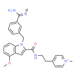 ChemSpider 2D Image | 4-[2-({[1-(3-Carbamimidoylbenzyl)-4-methoxy-1H-indol-2-yl]carbonyl}amino)ethyl]-1-methylpyridinium | C26H28N5O2