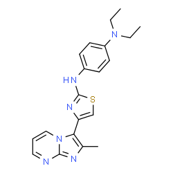 ChemSpider 2D Image | N,N-Diethyl-N'-[4-(2-methylimidazo[1,2-a]pyrimidin-3-yl)-1,3-thiazol-2-yl]-1,4-benzenediamine | C20H22N6S