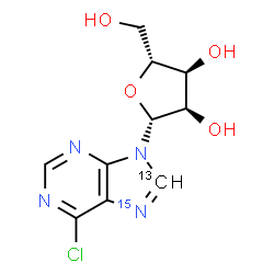 ChemSpider 2D Image | 6-Chloro-9-(beta-D-ribofuranosyl)(8-~13~C,7-~15~N)-9H-purine | C913CH11ClN315NO4