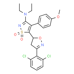 ChemSpider 2D Image | 5-[3-(2,6-Dichlorophenyl)-4,5-dihydro-1,2-oxazol-5-yl]-N,N-diethyl-4-(4-methoxyphenyl)-1,2-thiazol-3-amine 1,1-dioxide | C23H23Cl2N3O4S
