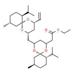 ChemSpider 2D Image | Ethyl [(6R,7S,10R)-7-isopropyl-4-{[(2S,4S,6S,7S,10R)-7-isopropyl-10-methyl-4-vinyl-1,5-dioxaspiro[5.5]undec-2-yl]methyl}-10-methyl-1,5-dioxaspiro[5.5]undec-2-yl]acetate | C33H56O6