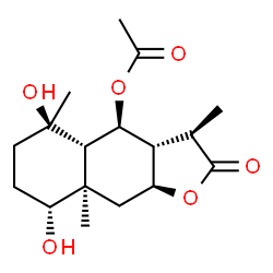 ChemSpider 2D Image | (3R,3aR,4S,4aS,5R,8R,8aR,9aS)-5,8-Dihydroxy-3,5,8a-trimethyl-2-oxododecahydronaphtho[2,3-b]furan-4-yl acetate | C17H26O6