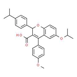 ChemSpider 2D Image | 6-Isopropoxy-2-(4-isopropylphenyl)-4-(4-methoxyphenyl)-2H-chromene-3-carboxylic acid | C29H30O5