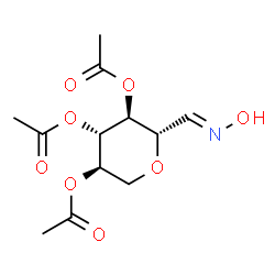 ChemSpider 2D Image | (2S,3S,4S,5R)-2-[(E)-(Hydroxyimino)methyl]tetrahydro-2H-pyran-3,4,5-triyl triacetate | C12H17NO8