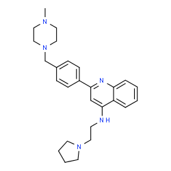 ChemSpider 2D Image | 2-{4-[(4-Methyl-1-piperazinyl)methyl]phenyl}-N-[2-(1-pyrrolidinyl)ethyl]-4-quinolinamine | C27H35N5