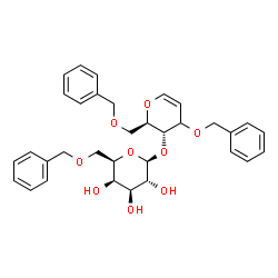 ChemSpider 2D Image | (3xi)-1,5-Anhydro-3,6-di-O-benzyl-4-O-(6-O-benzyl-beta-D-galactopyranosyl)-2-deoxy-D-erythro-hex-1-enitol | C33H38O9