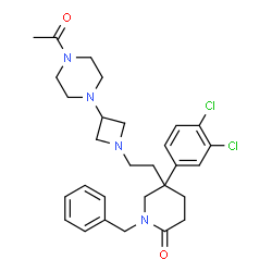 ChemSpider 2D Image | 5-{2-[3-(4-Acetyl-1-piperazinyl)-1-azetidinyl]ethyl}-1-benzyl-5-(3,4-dichlorophenyl)-2-piperidinone | C29H36Cl2N4O2