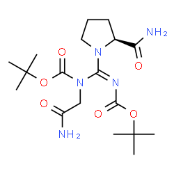 ChemSpider 2D Image | 1-[N-(2-Amino-2-oxoethyl)-N,N'-bis{[(2-methyl-2-propanyl)oxy]carbonyl}carbamimidoyl]-L-prolinamide | C18H31N5O6