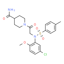 ChemSpider 2D Image | 1-{N-(5-Chloro-2-methoxyphenyl)-N-[(4-methylphenyl)sulfonyl]glycyl}-4-piperidinecarboxamide | C22H26ClN3O5S