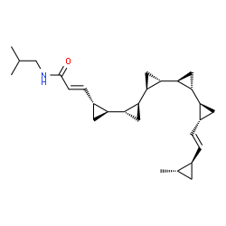 ChemSpider 2D Image | (2E)-N-Isobutyl-3-[(1S,1'S,1''S,1'''S,1''''S,2R,2'S,2''S,2'''S,2''''R)-2''''-{(E)-2-[(1S,2S)-2-methylcyclopropyl]vinyl}-1,1':2',1'':2'',1''':2''',1''''-quinque(cyclopropan)-2-yl]acrylamide | C28H41NO