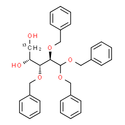 ChemSpider 2D Image | (2R,3R,4R)-3,4,5,5-Tetrakis(benzyloxy)-1,2-(1-~13~C)pentanediol | C3213CH36O6