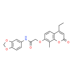 ChemSpider 2D Image | N-(1,3-Benzodioxol-5-yl)-2-[(4-ethyl-8-methyl-2-oxo-2H-chromen-7-yl)oxy]acetamide | C21H19NO6