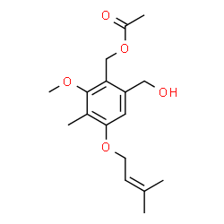 ChemSpider 2D Image | 6-(Hydroxymethyl)-2-methoxy-3-methyl-4-[(3-methyl-2-buten-1-yl)oxy]benzyl acetate | C17H24O5