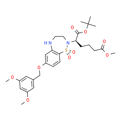 ChemSpider 2D Image | 6-Methyl 1-(2-methyl-2-propanyl) (2R)-2-{7-[(3,5-dimethoxybenzyl)oxy]-1,1-dioxido-4,5-dihydro-1,2,5-benzothiadiazepin-2(3H)-yl}hexanedioate | C28H38N2O9S