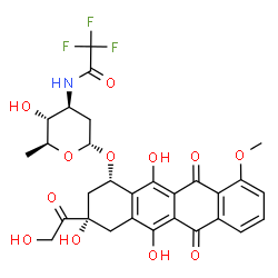 ChemSpider 2D Image | (1S,3S)-3-Glycoloyl-3,5,12-trihydroxy-10-methoxy-6,11-dioxo-1,2,3,4,6,11-hexahydro-1-tetracenyl 2,3,6-trideoxy-3-[(trifluoroacetyl)amino]-alpha-L-arabino-hexopyranoside | C29H28F3NO12