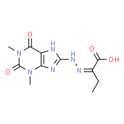 ChemSpider 2D Image | (2Z)-2-[(1,3-Dimethyl-2,6-dioxo-2,3,6,7-tetrahydro-1H-purin-8-yl)hydrazono]butanoic acid | C11H14N6O4