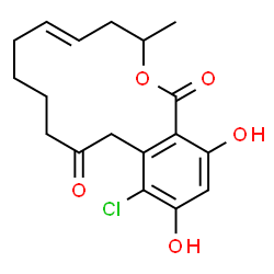 ChemSpider 2D Image | (5E)-13-Chloro-14,16-dihydroxy-3-methyl-3,4,7,8,9,10-hexahydro-1H-2-benzoxacyclotetradecine-1,11(12H)-dione | C18H21ClO5