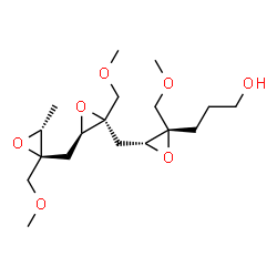 ChemSpider 2D Image | 3-[(2S,3R)-2-(Methoxymethyl)-3-{[(2S,3R)-2-(methoxymethyl)-3-{[(2S,3R)-2-(methoxymethyl)-3-methyl-2-oxiranyl]methyl}-2-oxiranyl]methyl}-2-oxiranyl]-1-propanol | C18H32O7