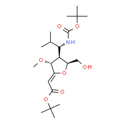 ChemSpider 2D Image | 2-Methyl-2-propanyl (2Z,6S)-3,6-anhydro-2,5-dideoxy-6-(hydroxymethyl)-4-O-methyl-5-[(1S)-2-methyl-1-({[(2-methyl-2-propanyl)oxy]carbonyl}amino)propyl]-L-threo-hex-2-enonate | C21H37NO7