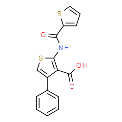 ChemSpider 2D Image | 4-phenyl-2-(thiophene-2-amido)thiophene-3-carboxylic acid | C16H11NO3S2