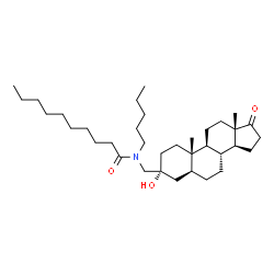 ChemSpider 2D Image | N-{[(3alpha,5alpha)-3-Hydroxy-17-oxoandrostan-3-yl]methyl}-N-pentyldecanamide | C35H61NO3