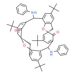 ChemSpider 2D Image | (1R,14S)-9,22-Dianilino-6,12,19,25-tetrakis(2-methyl-2-propanyl)-2,15-dioxaheptacyclo[21.3.1.1~1,4~.1~10,14~.1~14,17~.0~3,8~.0~16,21~]triaconta-3,5,7,10,12,16,18,20,23,25-decaene-27,29-dione | C56H62N2O4