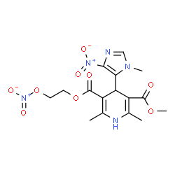 ChemSpider 2D Image | Methyl 2-(nitrooxy)ethyl 2,6-dimethyl-4-(1-methyl-4-nitro-1H-imidazol-5-yl)-1,4-dihydro-3,5-pyridinedicarboxylate | C16H19N5O9