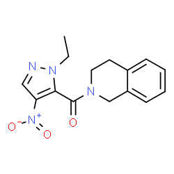 ChemSpider 2D Image | 3,4-Dihydro-2(1H)-isoquinolinyl(1-ethyl-4-nitro-1H-pyrazol-5-yl)methanone | C15H16N4O3