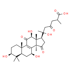 ChemSpider 2D Image | (3beta,7beta,12beta)-3,7,12,20-Tetrahydroxy-11,15,23-trioxolanost-8-en-26-oic acid | C30H44O9