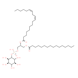 ChemSpider 2D Image | (2R)-1-[(Hydroxy{[(2R,3R,5S,6R)-2,3,4,5,6-pentahydroxycyclohexyl]oxy}phosphoryl)oxy]-3-(palmitoyloxy)-2-propanyl (9Z,12Z)-9,12-octadecadienoate | C43H79O13P