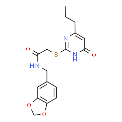 ChemSpider 2D Image | N-(1,3-Benzodioxol-5-ylmethyl)-2-[(4-oxo-6-propyl-1,4-dihydro-2-pyrimidinyl)sulfanyl]acetamide | C17H19N3O4S