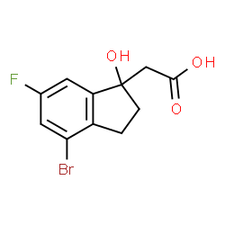 ChemSpider 2D Image | (4-Bromo-6-fluoro-1-hydroxy-2,3-dihydro-1H-inden-1-yl)acetic acid | C11H10BrFO3