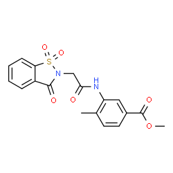 ChemSpider 2D Image | Methyl 3-{[(1,1-dioxido-3-oxo-1,2-benzothiazol-2(3H)-yl)acetyl]amino}-4-methylbenzoate | C18H16N2O6S