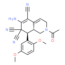 ChemSpider 2D Image | (8R,8aR)-2-Acetyl-6-amino-8-(2,5-dimethoxyphenyl)-2,3,8,8a-tetrahydro-5,7,7(1H)-isoquinolinetricarbonitrile | C22H21N5O3