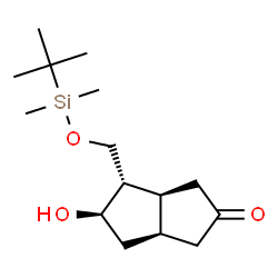ChemSpider 2D Image | (3aS,4S,5R,6aR)-4-({[Dimethyl(2-methyl-2-propanyl)silyl]oxy}methyl)-5-hydroxyhexahydro-2(1H)-pentalenone | C15H28O3Si