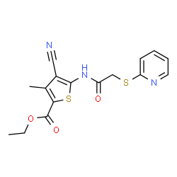 ChemSpider 2D Image | Ethyl 4-cyano-3-methyl-5-{[(2-pyridinylsulfanyl)acetyl]amino}-2-thiophenecarboxylate | C16H15N3O3S2