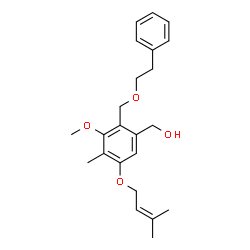 ChemSpider 2D Image | {3-Methoxy-4-methyl-5-[(3-methyl-2-buten-1-yl)oxy]-2-[(2-phenylethoxy)methyl]phenyl}methanol | C23H30O4