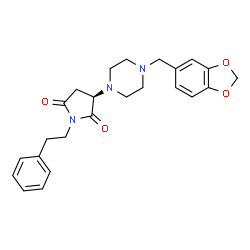ChemSpider 2D Image | (3R)-3-[4-(1,3-Benzodioxol-5-ylmethyl)-1-piperazinyl]-1-(2-phenylethyl)-2,5-pyrrolidinedione | C24H27N3O4