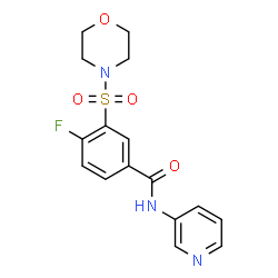 ChemSpider 2D Image | 4-Fluoro-3-(4-morpholinylsulfonyl)-N-(3-pyridinyl)benzamide | C16H16FN3O4S
