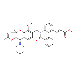 ChemSpider 2D Image | Methyl (2E)-3-{3-[{[(3S,4R)-3-acetoxy-8-methoxy-2,2-dimethyl-4-(1-piperidinyl)-3,4-dihydro-2H-chromen-7-yl]methyl}(benzoyl)amino]phenyl}acrylate | C37H42N2O7