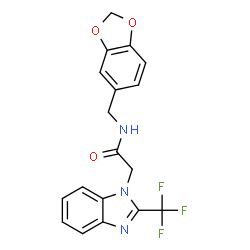 ChemSpider 2D Image | N-(1,3-Benzodioxol-5-ylmethyl)-2-[2-(trifluoromethyl)-1H-benzimidazol-1-yl]acetamide | C18H14F3N3O3