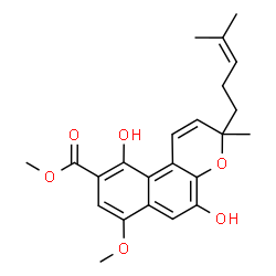 ChemSpider 2D Image | Methyl 5,10-dihydroxy-7-methoxy-3-methyl-3-(4-methyl-3-penten-1-yl)-3H-benzo[f]chromene-9-carboxylate | C23H26O6