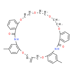 ChemSpider 2D Image | 22,32-Dimethyl-27-methylene-6,7,9,10,12,13,27,28-octahydro-26H-tetrabenzo[k,o,v,z][1,4,7,10,17,21,14,24]hexaoxadiazacycloheptacosine-19,35(20H,34H)-dione | C38H40N2O8