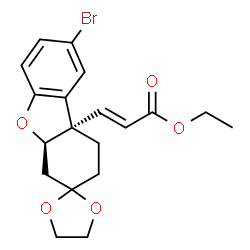ChemSpider 2D Image | Ethyl (2E)-3-[(4aR,9bS)-8-bromo-1,2,4,4a-tetrahydro-9bH-spiro[dibenzo[b,d]furan-3,2'-[1,3]dioxolan]-9b-yl]acrylate | C19H21BrO5