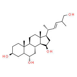 ChemSpider 2D Image | (3S,6S,8R,9S,10R,13R,14S,15R,17R)-17-[(2R,3E)-6-Hydroxy-5-methyl-3-hexen-2-yl]-10,13-dimethylhexadecahydro-1H-cyclopenta[a]phenanthrene-3,6,15-triol | C26H44O4
